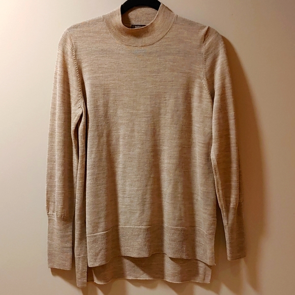 Badgley Mischka 100% Marino Wool Hi-Lo Mock Neck Sweater - Picture 2 of 8